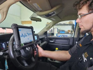 A Mechanic from GMK Mechanical performing engine diagnostics on a truck in York, PA